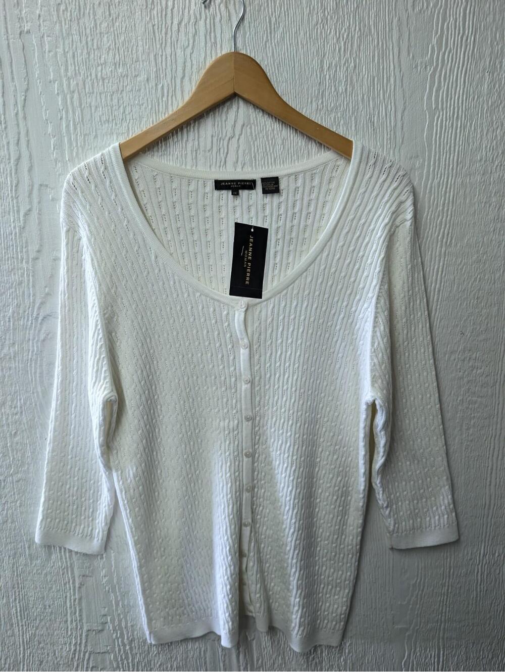 NWT Jeanne Pierre Sweater White Cotton Blend Knit Cardigan Plus Size 1X